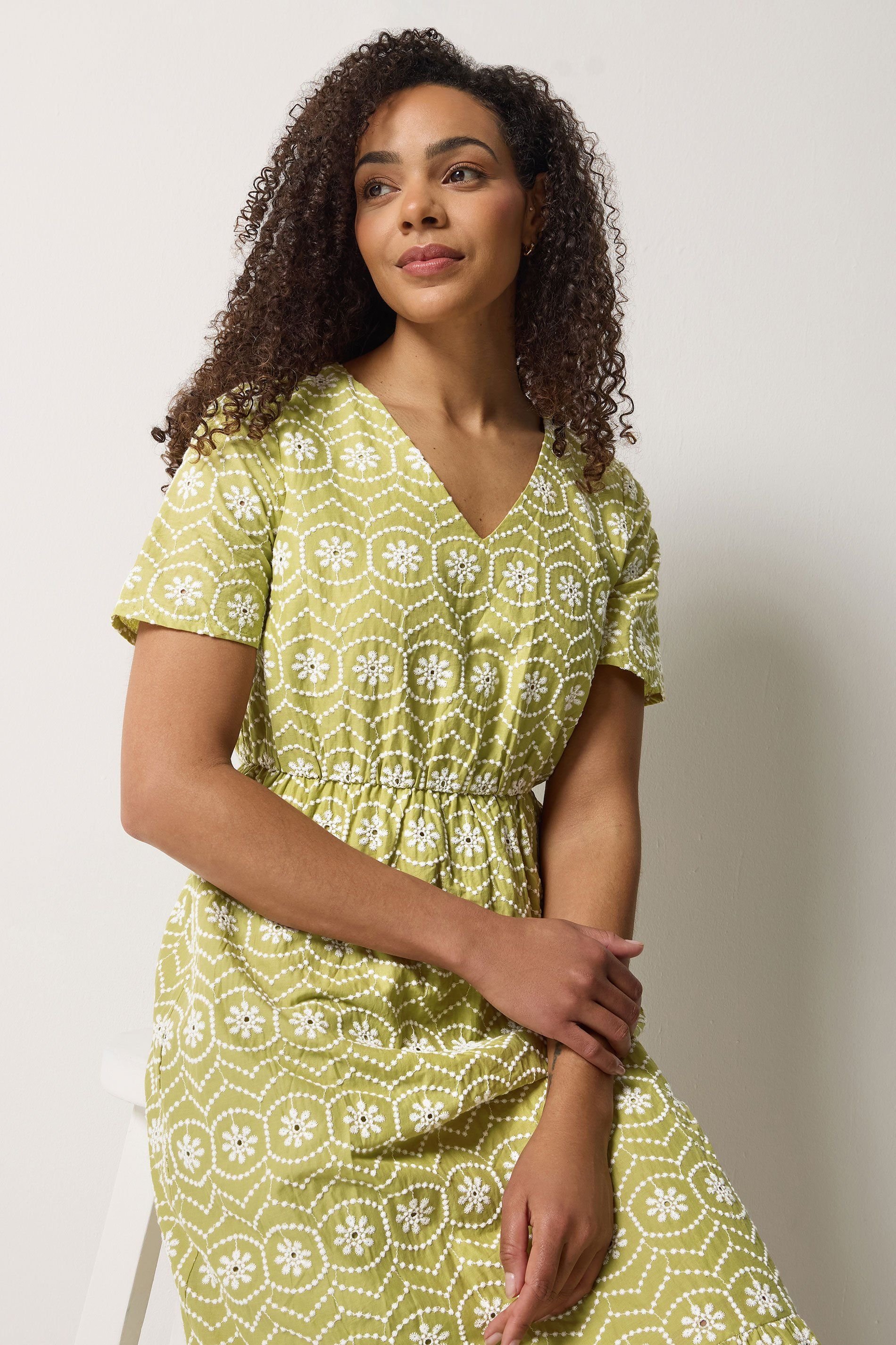 M&Co M&Co Women's Floral Broderie Maxi Dress in Light Green - 4