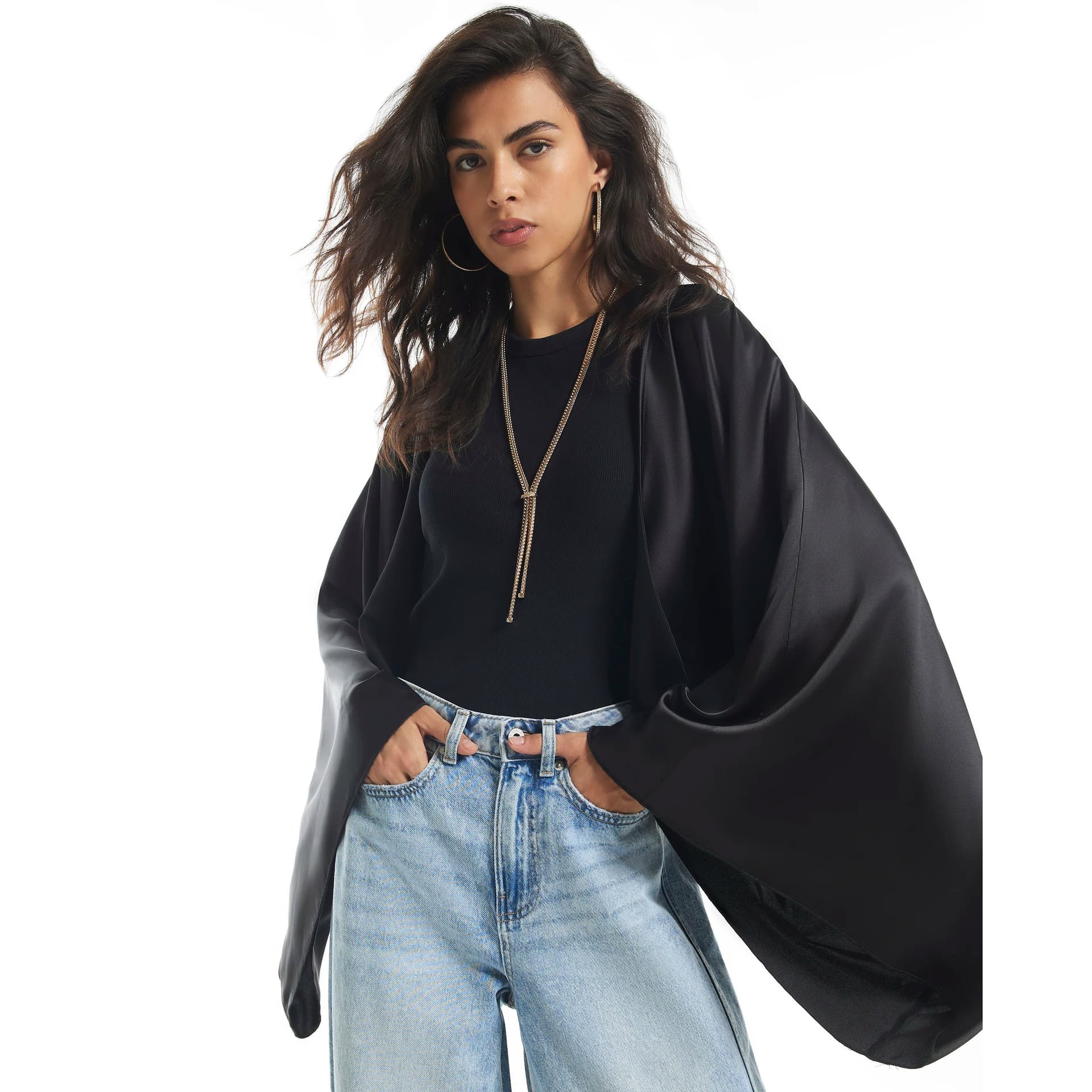 River Island River Island Womens Black Satin Drape Kimono Cape