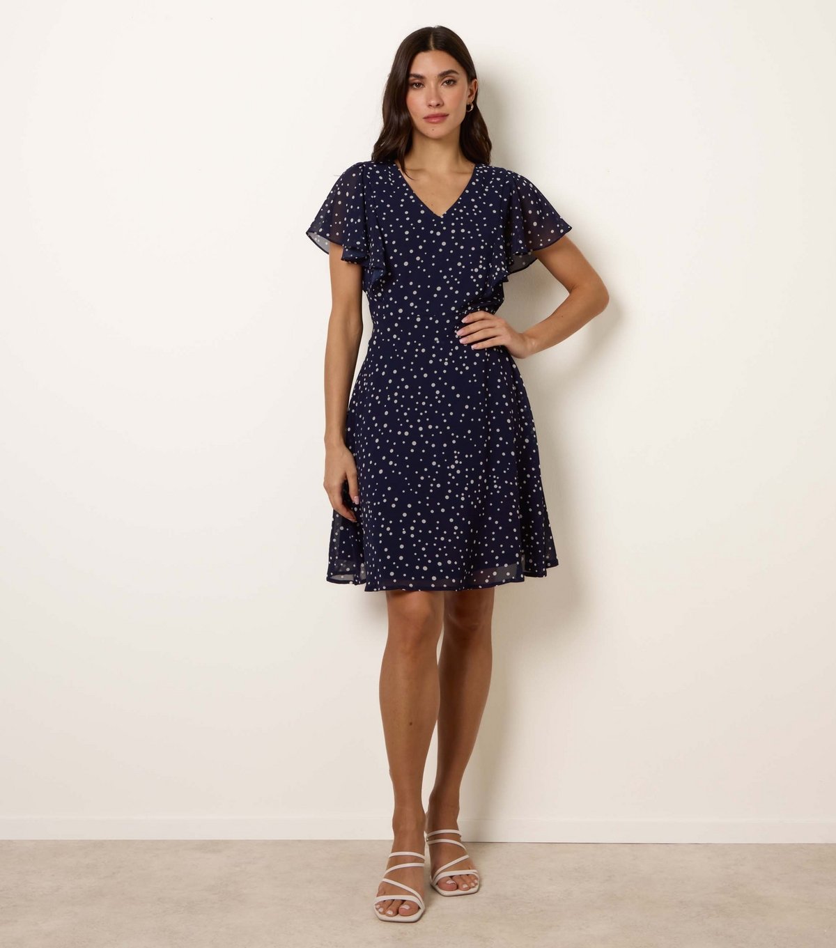 Blue Vanilla Women's Navy Polka Dot V Neck Tieback Minidress Blue Vanilla New Look - 2