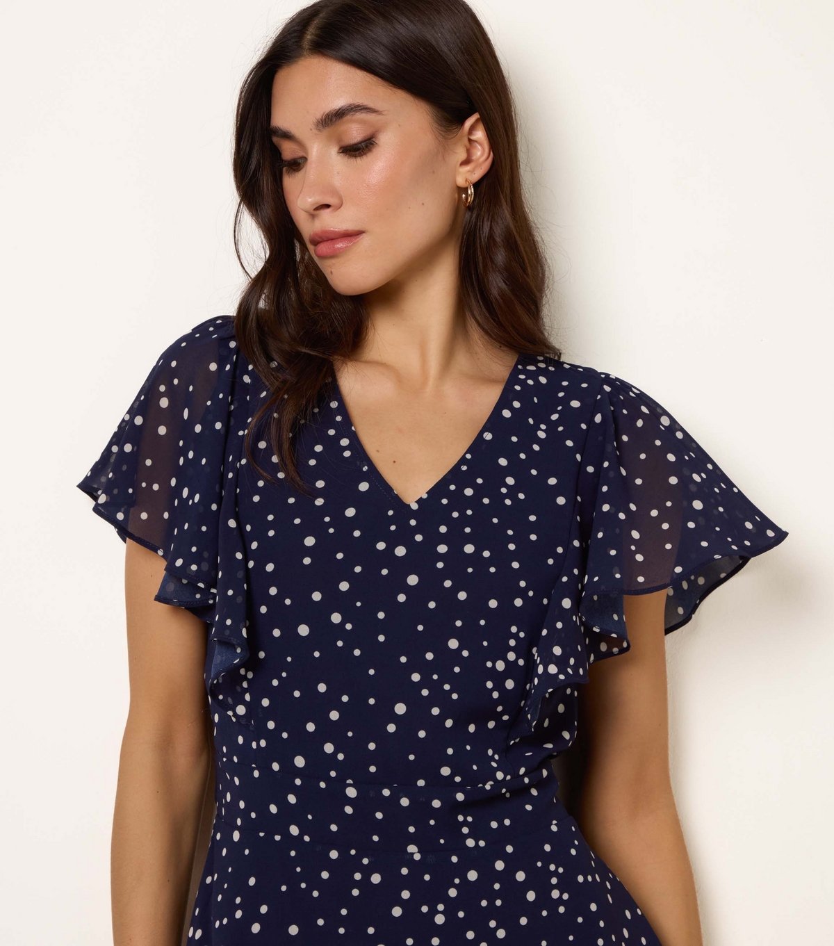 Blue Vanilla Women's Navy Polka Dot V Neck Tieback Minidress Blue Vanilla New Look - 3