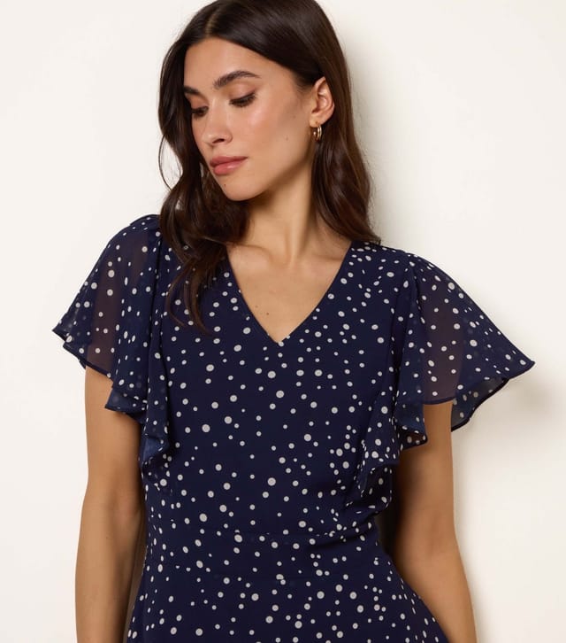 Blue Vanilla Women's Navy Polka Dot V Neck Tieback Minidress Blue Vanilla New Look - 3