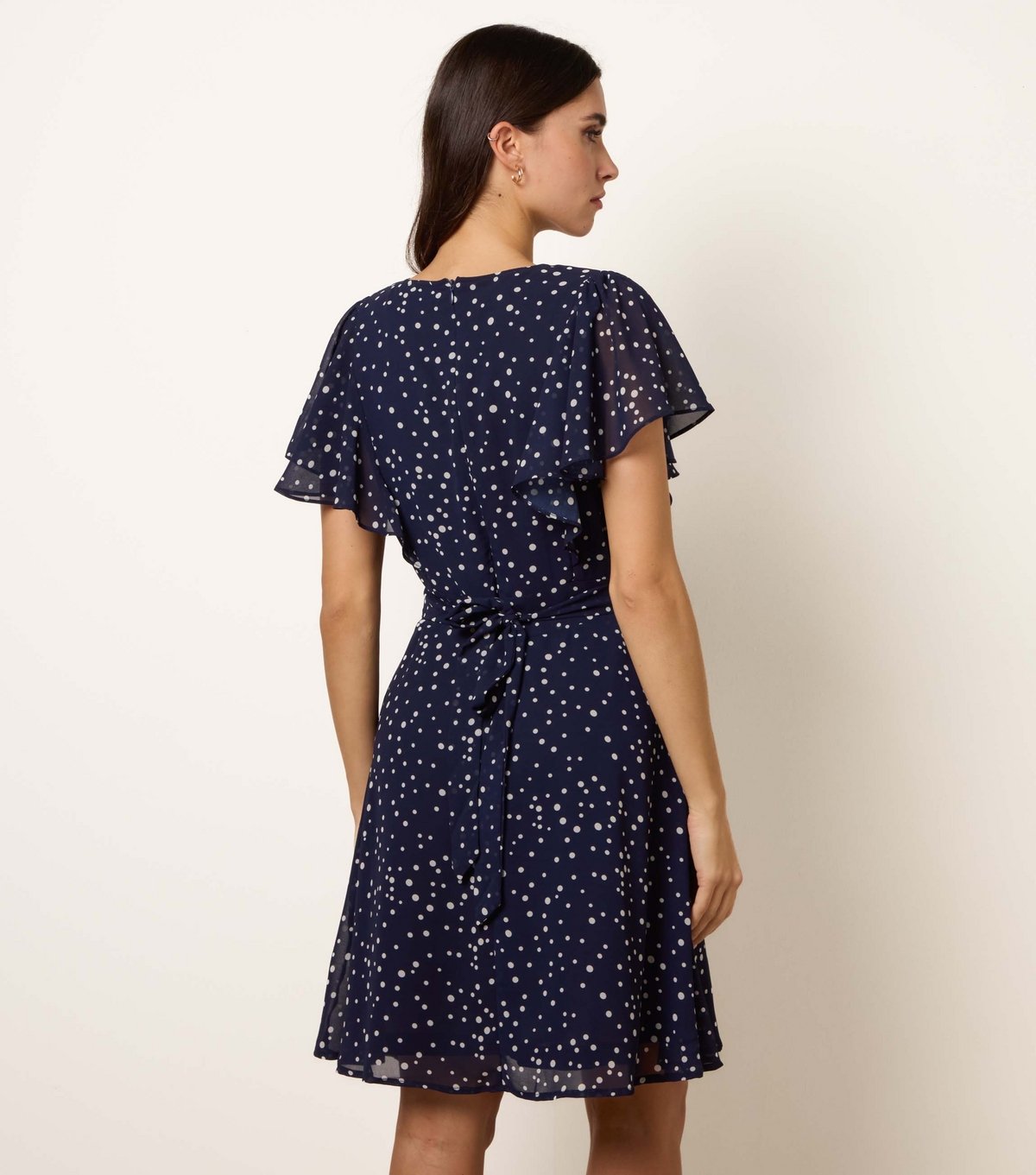 Blue Vanilla Women's Navy Polka Dot V Neck Tieback Minidress Blue Vanilla New Look - 4