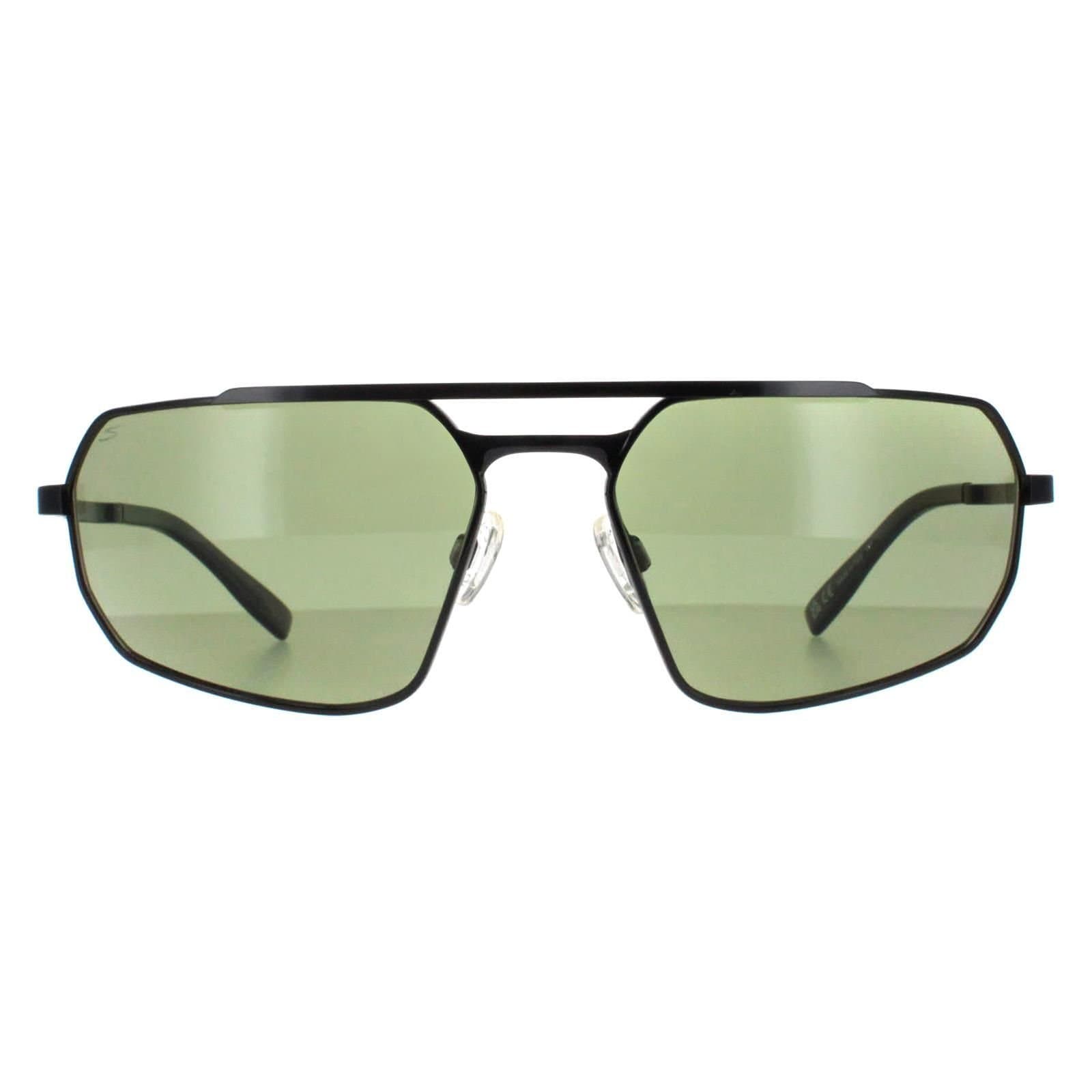 Serengeti Serengeti Men's Rectangle Shiny Black Transparent Layer Mineral Polarized 555nm Green Hinkley