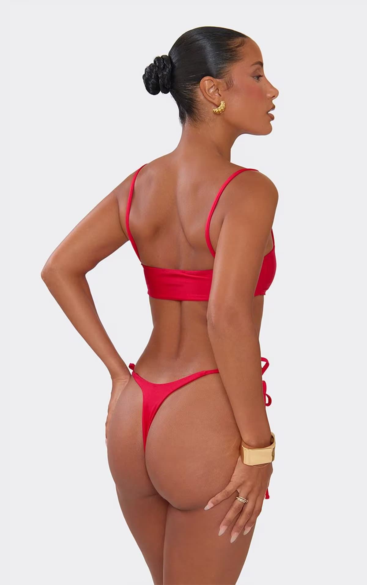 EGO Strappy Trim Detail Tie Side Bikini Set In Red, Women's Size UK 6
