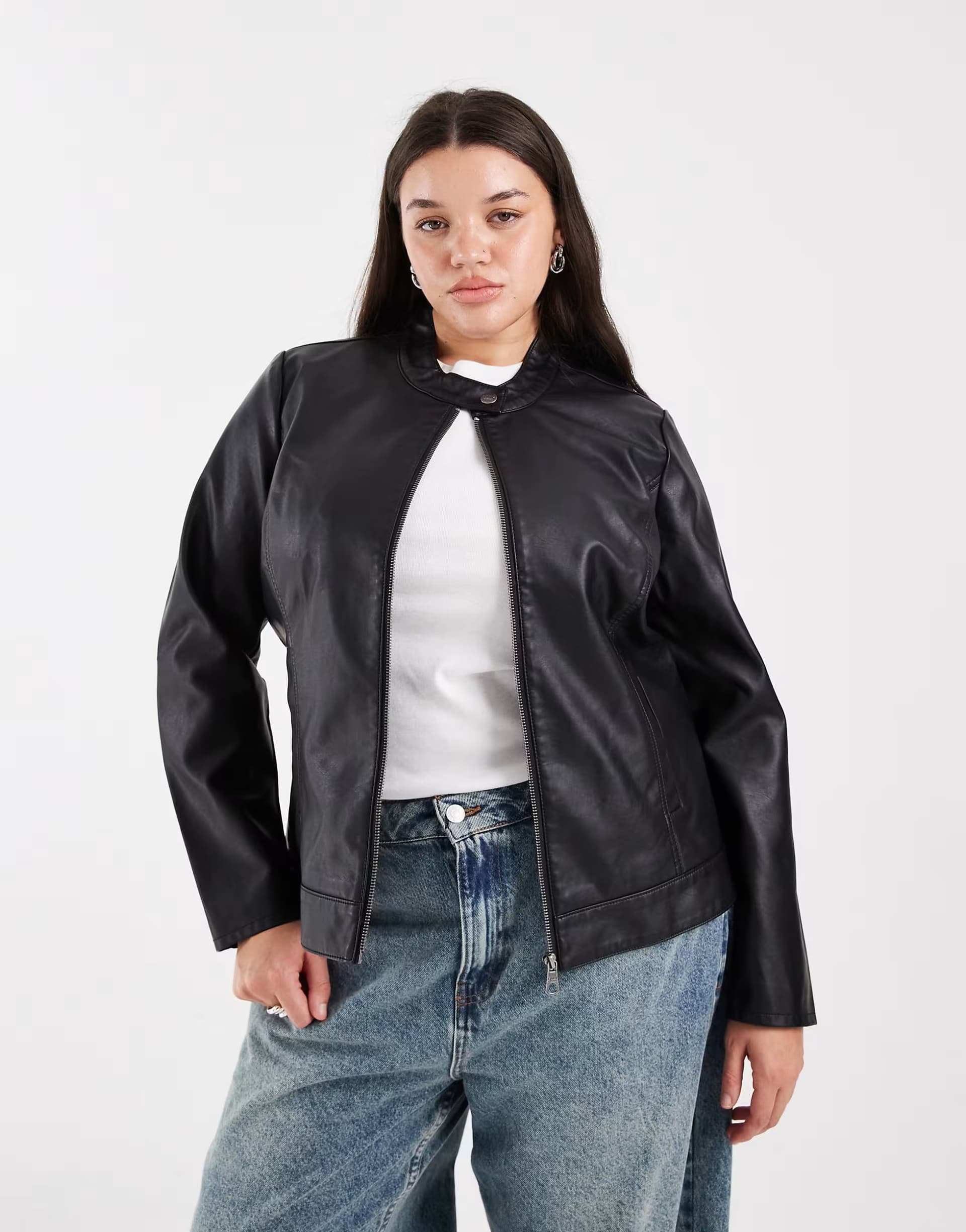 ASOS ONLY Curve faux leather jacket in black