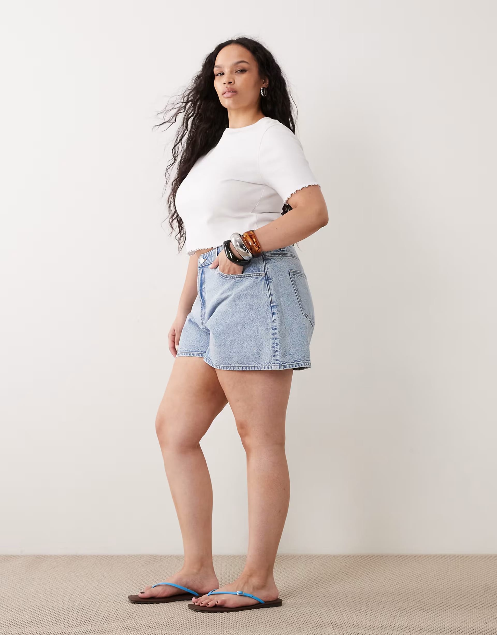 ASOS DESIGN Curve Denim Longer A-Line Short in Pale Vintage