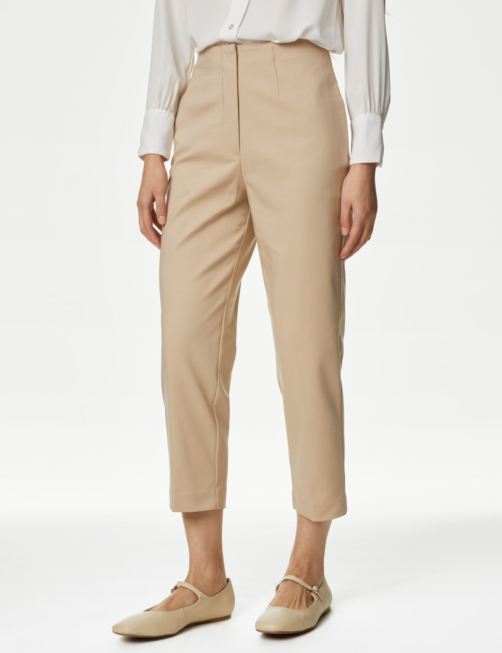 Marks & Spencer M&S Cotton Blend Slim Fit Cropped Trousers Sand - 3