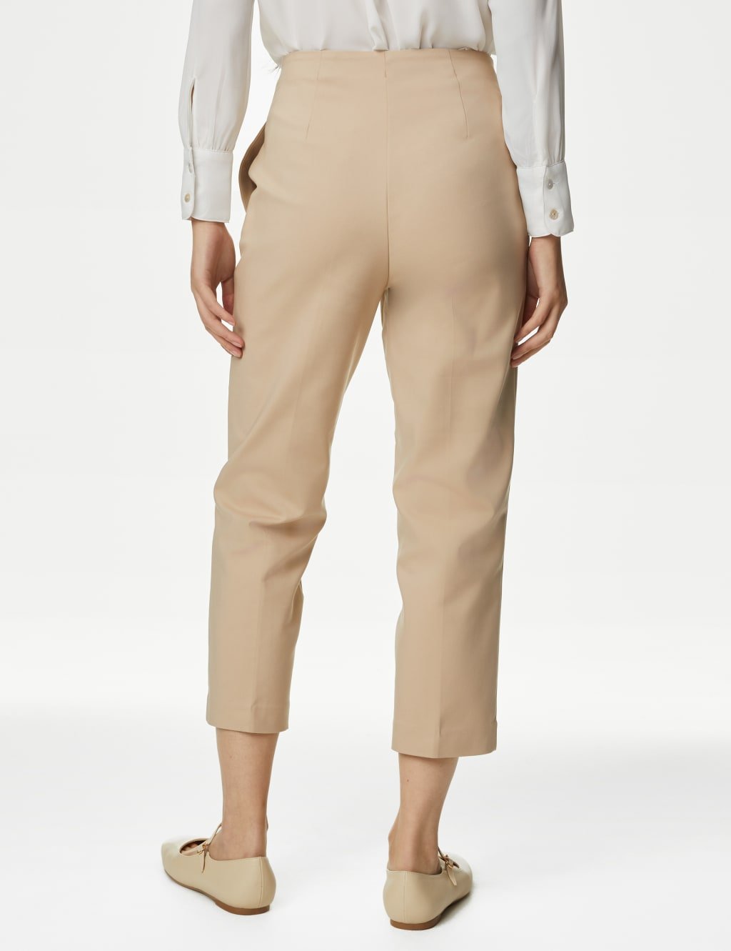 Marks & Spencer M&S Cotton Blend Slim Fit Cropped Trousers Sand - 4
