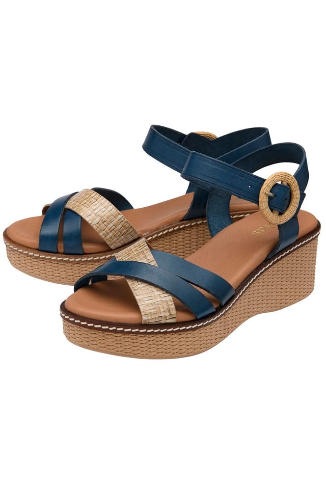 Lotus Lotus Women's 'Amalia' Leather Wedge Sandals in Blue - 2