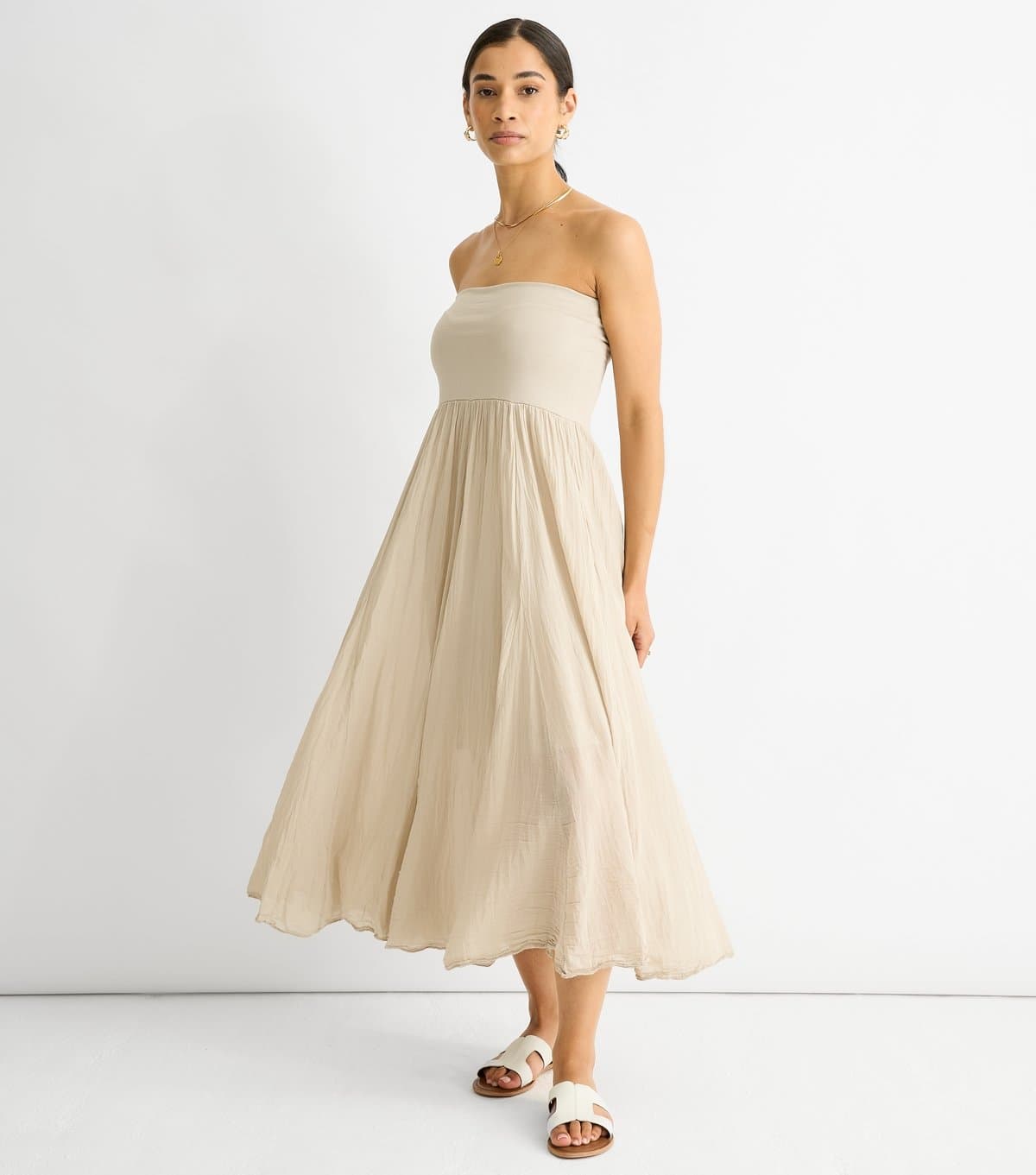 Gini London Women's Beige Maxi Skater Skirt Multiway Dress Gini London New Look