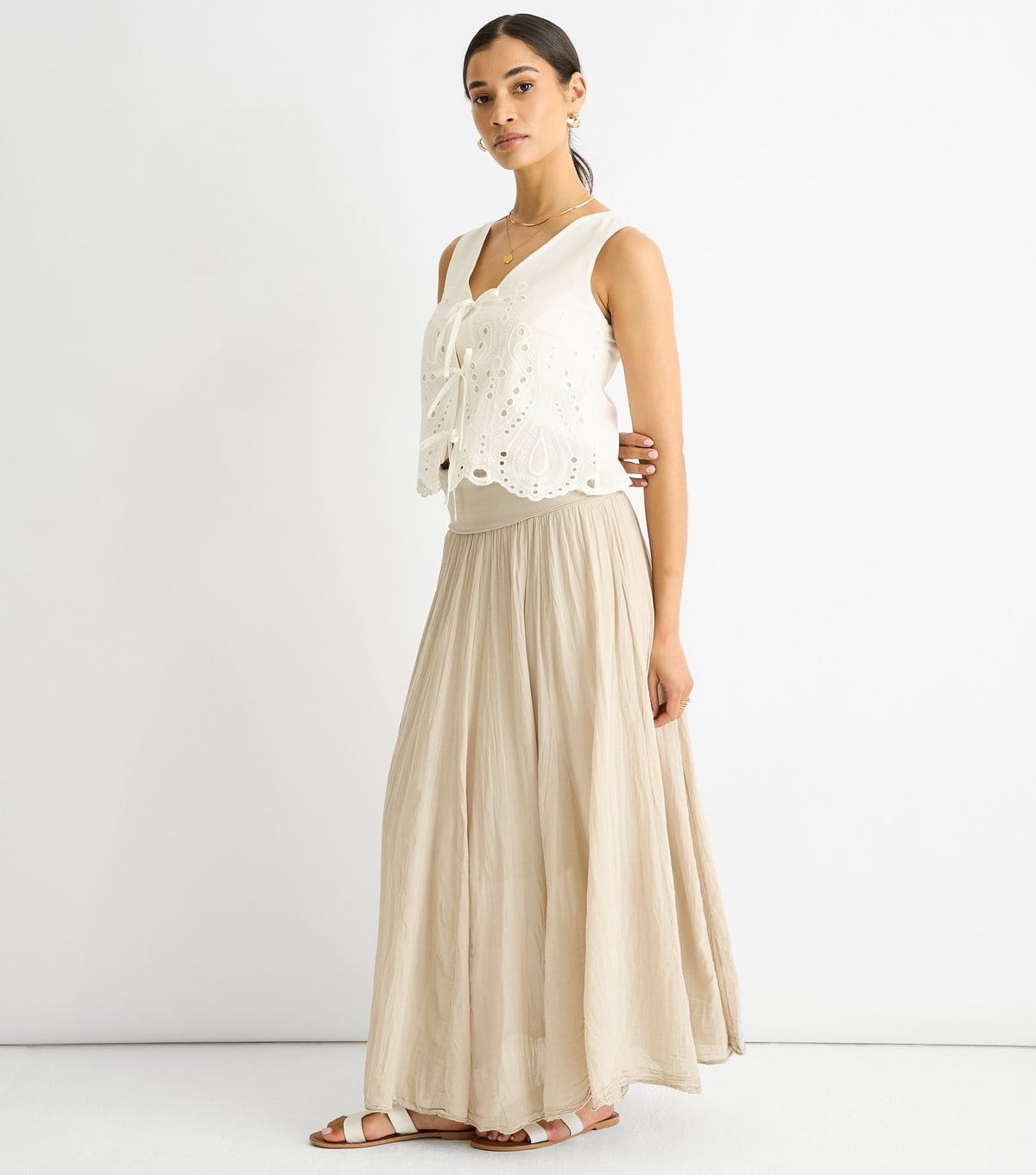 Gini London Women's Beige Maxi Skater Skirt Multiway Dress Gini London New Look - 4
