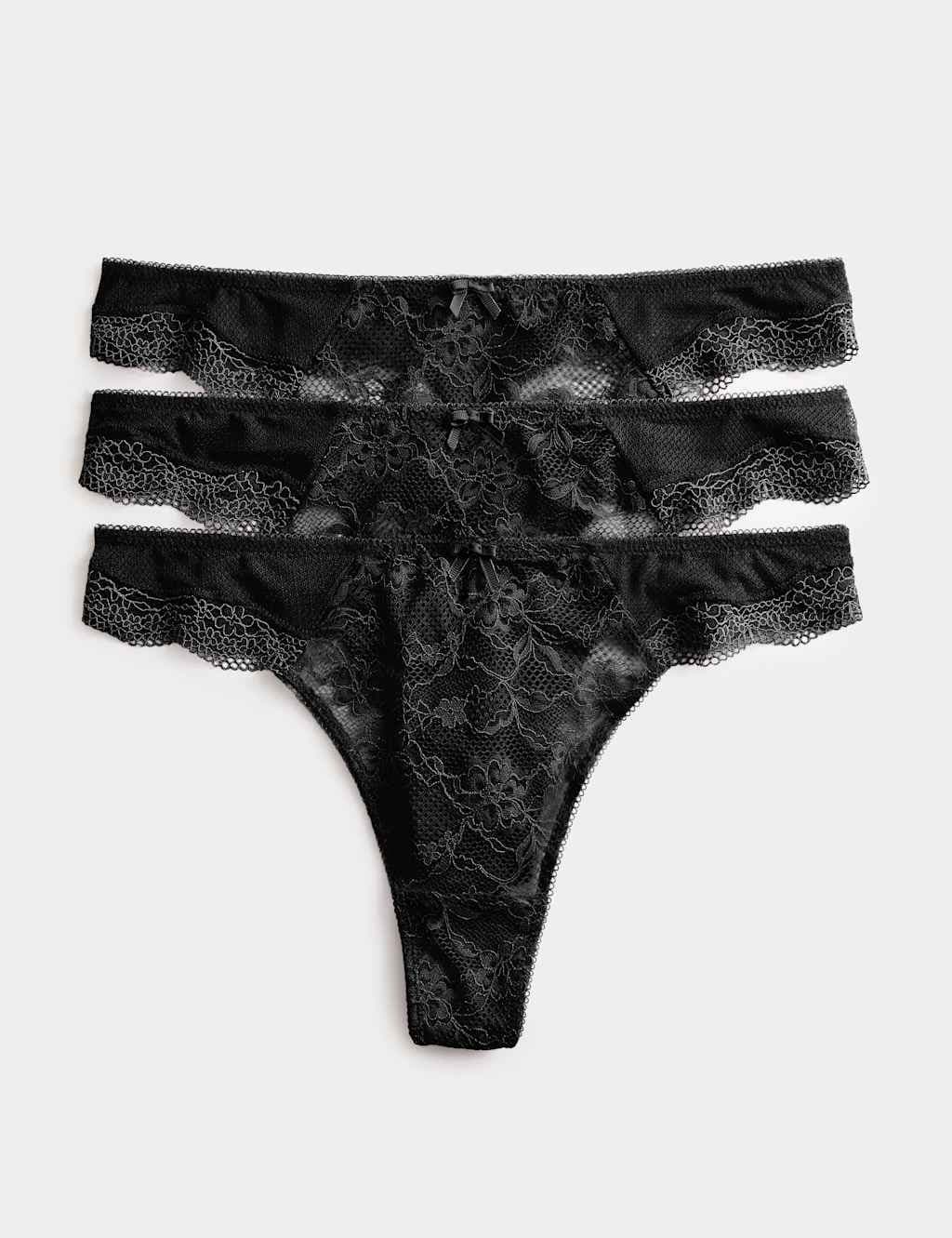 Marks & Spencer M&S Black Lace Thongs 3-Pack