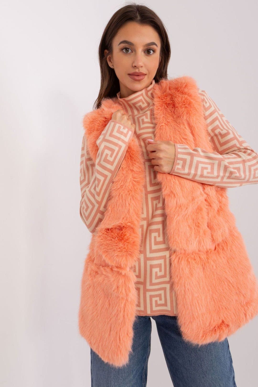 Love Lace Love Lace Women's Faux Fur Polyester Pocket Vest with Lining in Orange