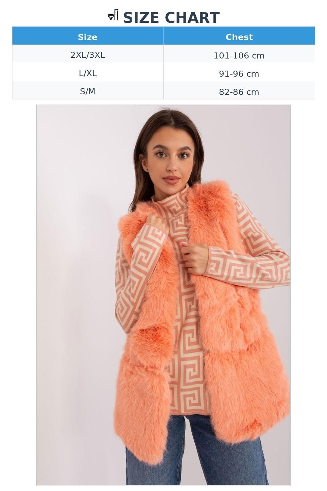 Love Lace Love Lace Women's Faux Fur Polyester Pocket Vest with Lining in Orange - 4