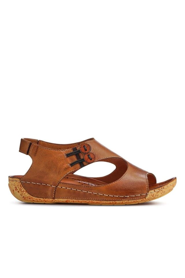 Pavers Pavers Women's Leather Slip-On Sandals in Tan - 3