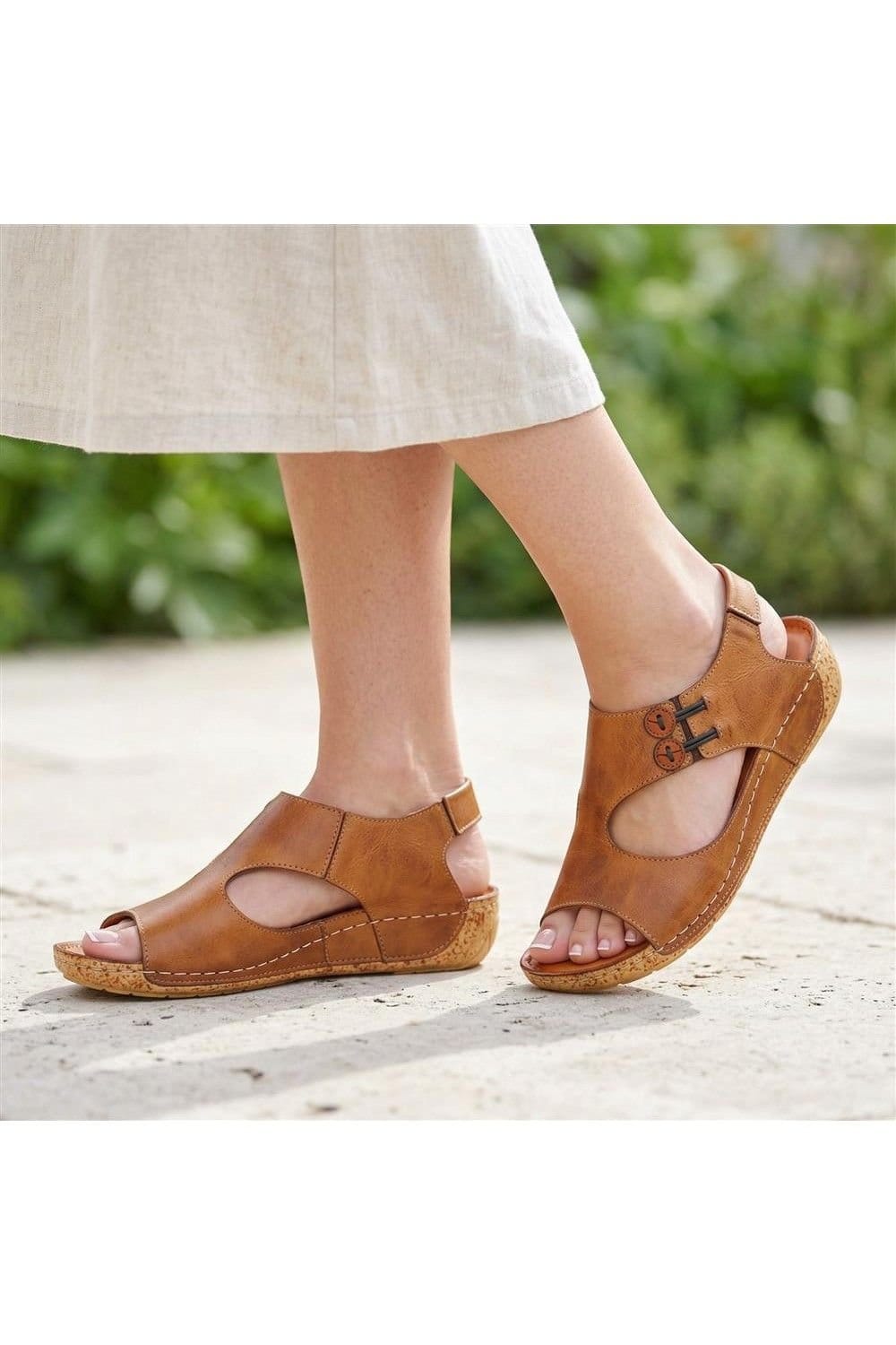 Pavers Pavers Women's Leather Slip-On Sandals in Tan - 4