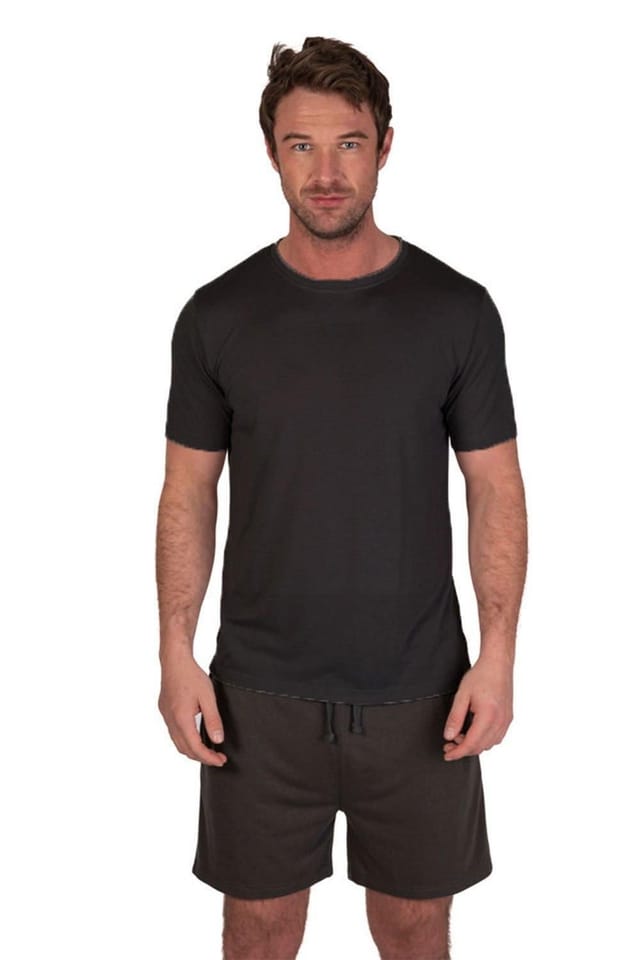 Light & Shade Light & Shade Men's Crew Neck Tee & Short Pyjama Set in Charcoal - 2