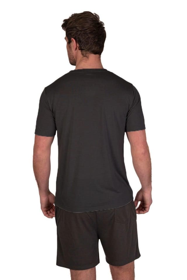 Light & Shade Light & Shade Men's Crew Neck Tee & Short Pyjama Set in Charcoal - 3
