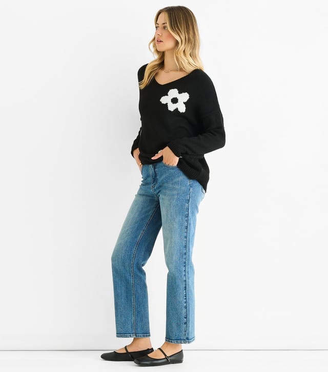 Gini London Women's Black Flower Pattern Knit Jumper Gini London New Look - 3