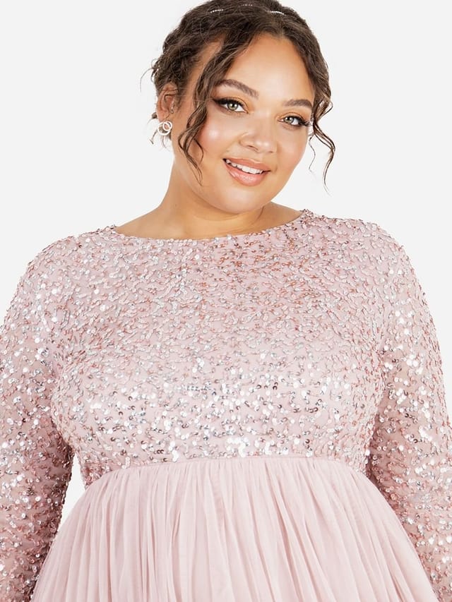 Maya Deluxe Maya Deluxe Women's Embellished Long Sleeve Maxi Dress in Light Pink - 2