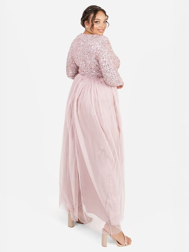Maya Deluxe Maya Deluxe Women's Embellished Long Sleeve Maxi Dress in Light Pink - 3