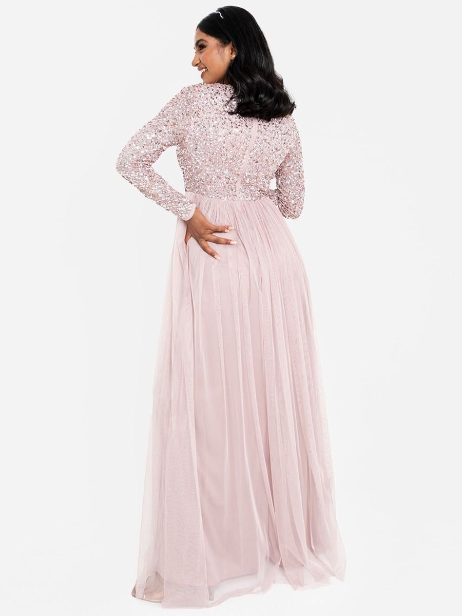 Maya Deluxe Maya Deluxe Women's Embellished Long Sleeve Maxi Dress in Light Pink - 4