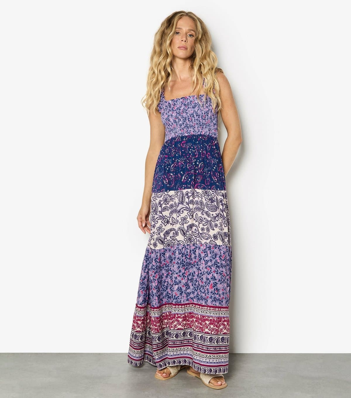 Apricot Women's Purple Shirred Patchwork Maxi Dress Apricot New Look