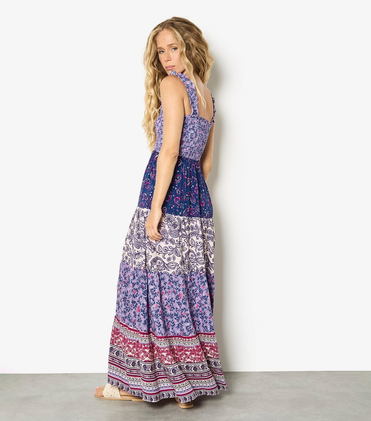 Apricot Women's Purple Shirred Patchwork Maxi Dress Apricot New Look - 3