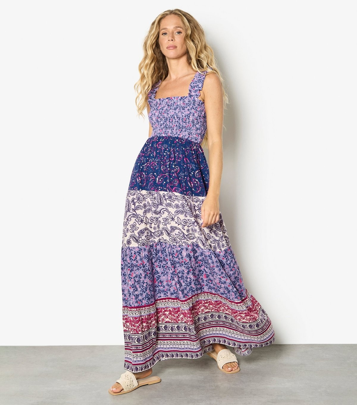 Apricot Women's Purple Shirred Patchwork Maxi Dress Apricot New Look - 4