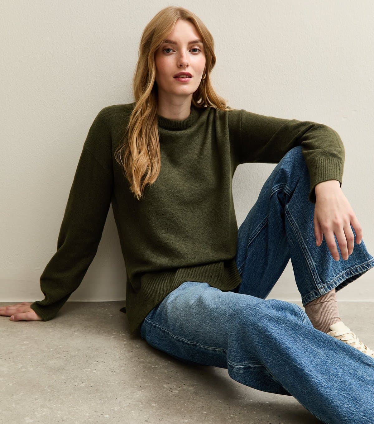 New Look Women's Dark Khaki Knitted Side Split Jumper New Look