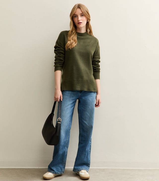 New Look Women's Dark Khaki Knitted Side Split Jumper New Look - 3