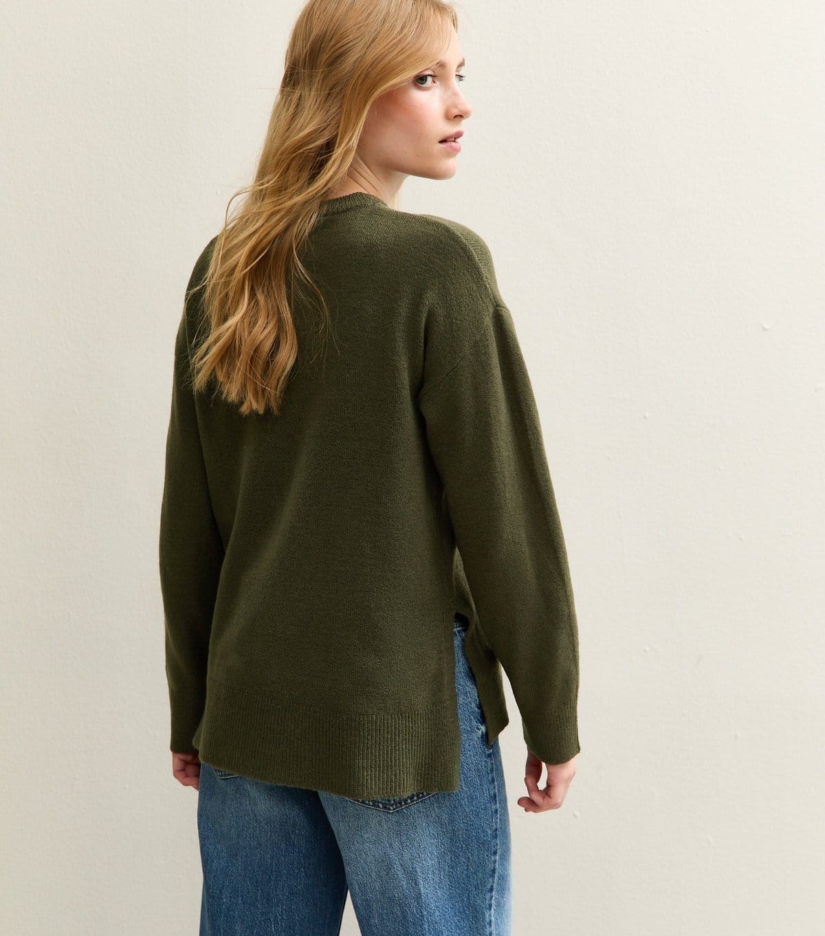 New Look Women's Dark Khaki Knitted Side Split Jumper New Look - 4