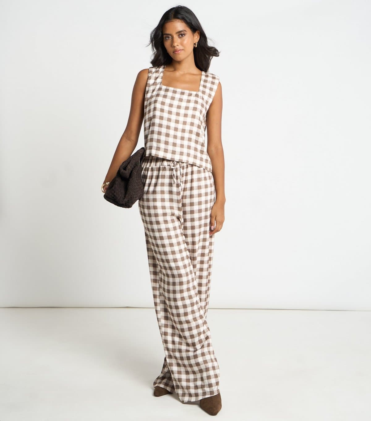 ARCH Women's Brown Gingham Wide Leg Trousers ARCH New Look