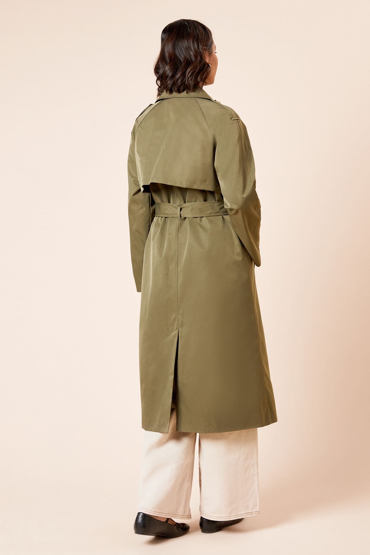 Dorothy Perkins Dorothy Perkins Women's Longline Double Breasted Belted Trench Coat in Khaki - 3