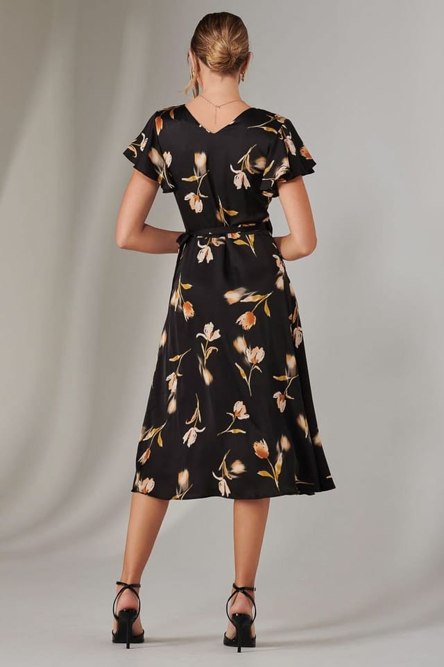 Jolie Moi Jolie Moi Women's Wrap Front Midi Dress in Black - 2