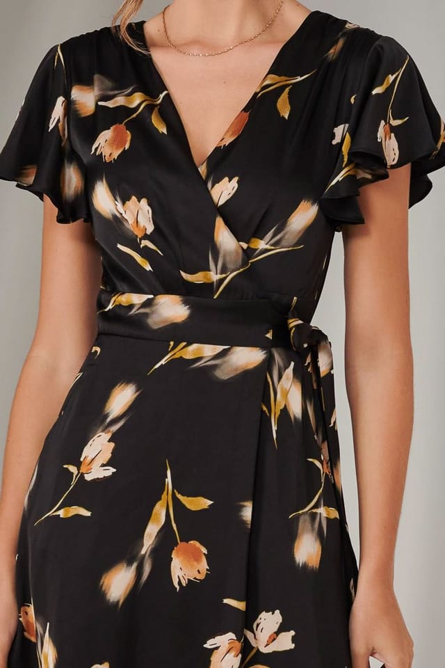 Jolie Moi Jolie Moi Women's Wrap Front Midi Dress in Black - 3