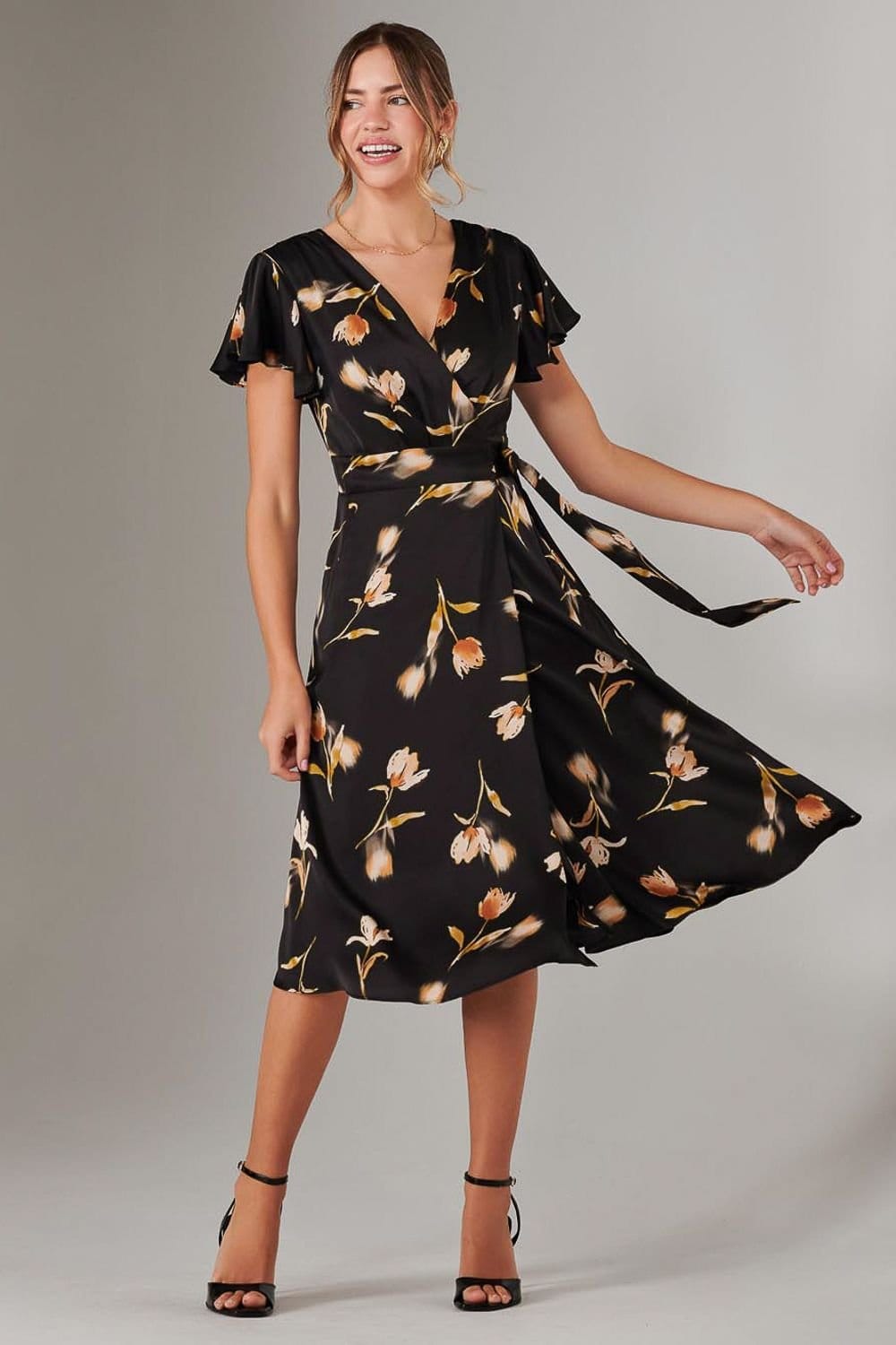 Jolie Moi Jolie Moi Women's Wrap Front Midi Dress in Black - 4