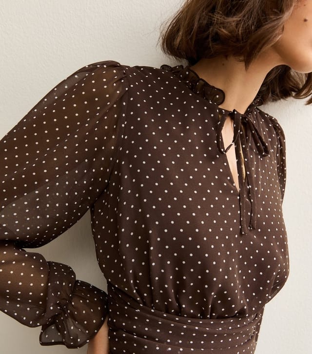 New Look Women's Brown Chiffon Polka Dot Mini Dress New Look - 3