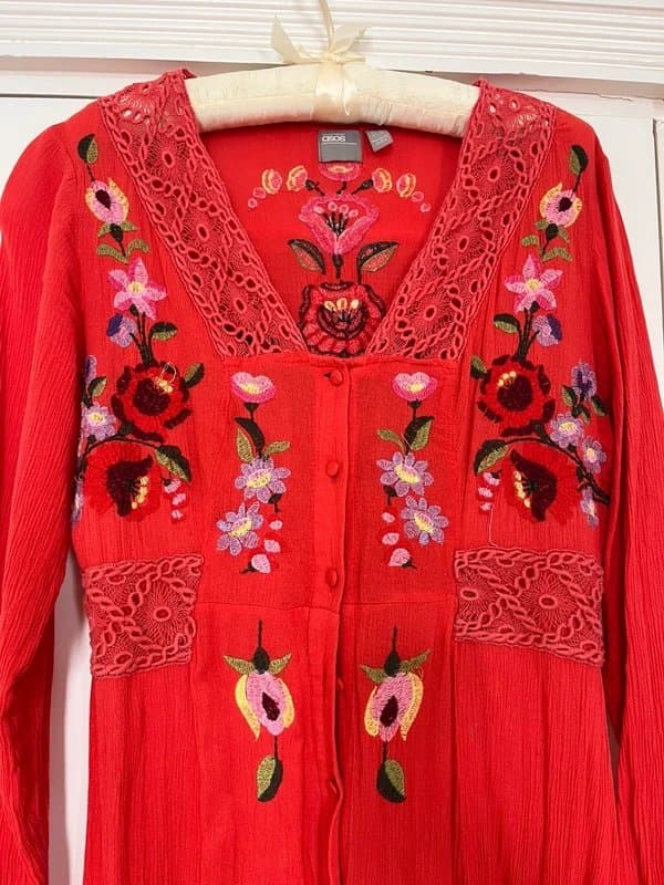 ASOS ASOS red embroidered dress, size 8