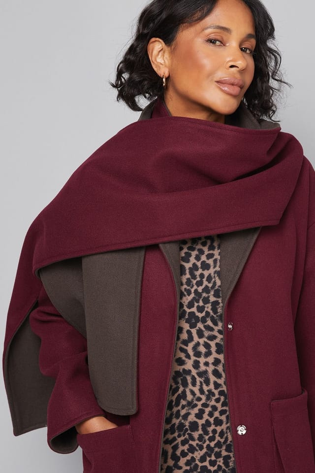 Wallis Wallis Women's Double Faced Scarf Detail Coat in Berry - 2