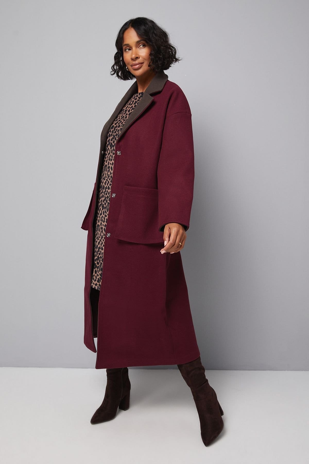 Wallis Wallis Women's Double Faced Scarf Detail Coat in Berry - 4
