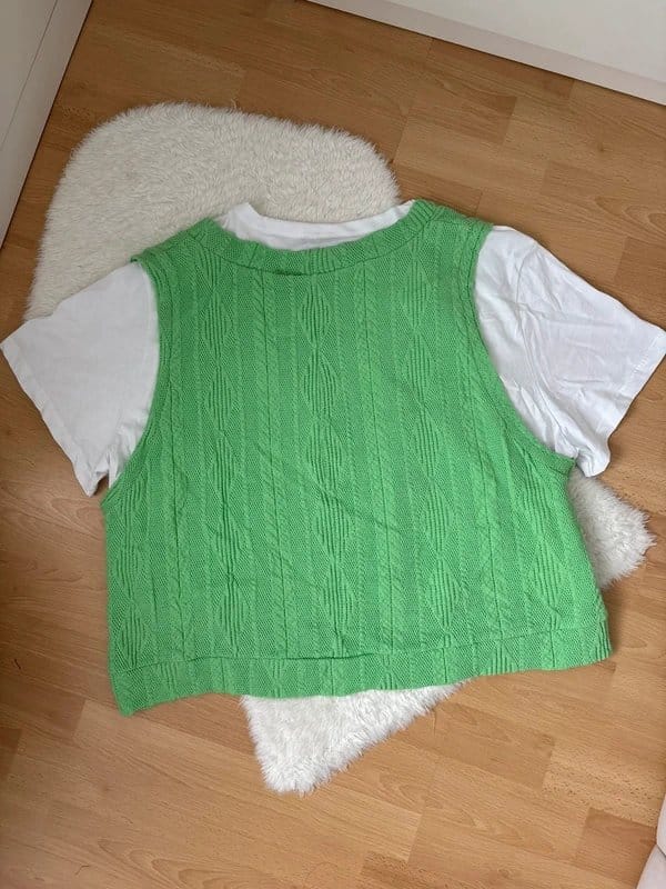 ASOS Design Green Cable Knit Sweater Vest with T-Shirt