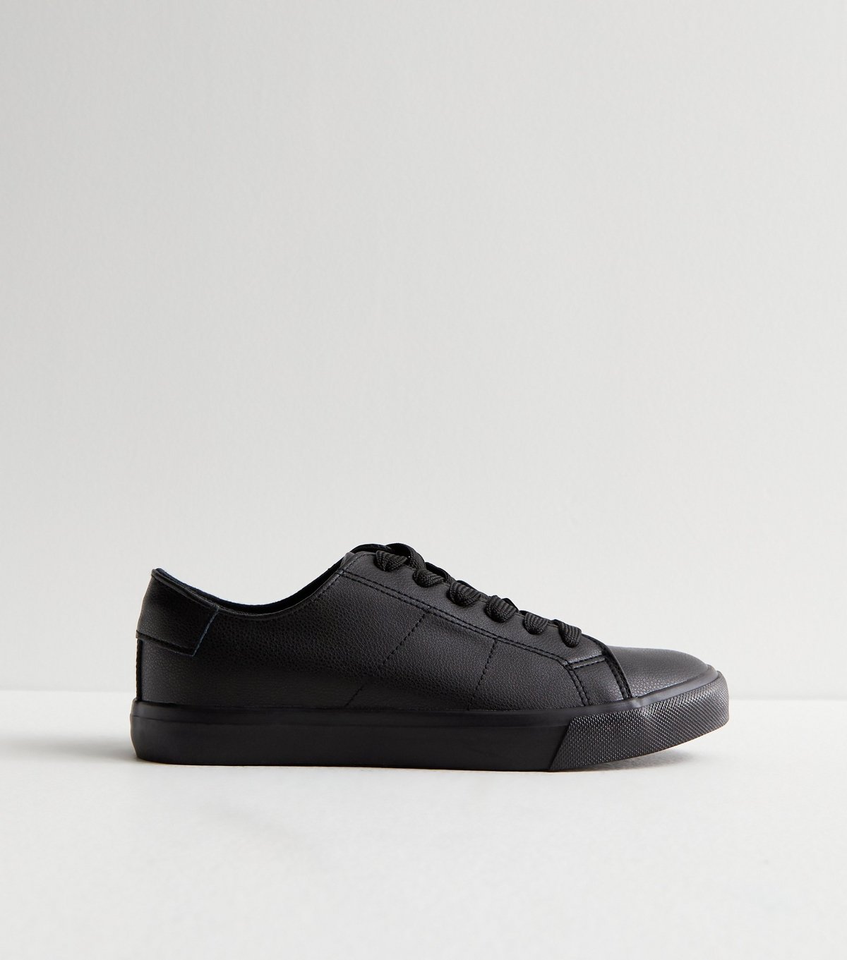 New Look Women's Black Leather-Look Lace Up Trainers Vegan New Look - 1