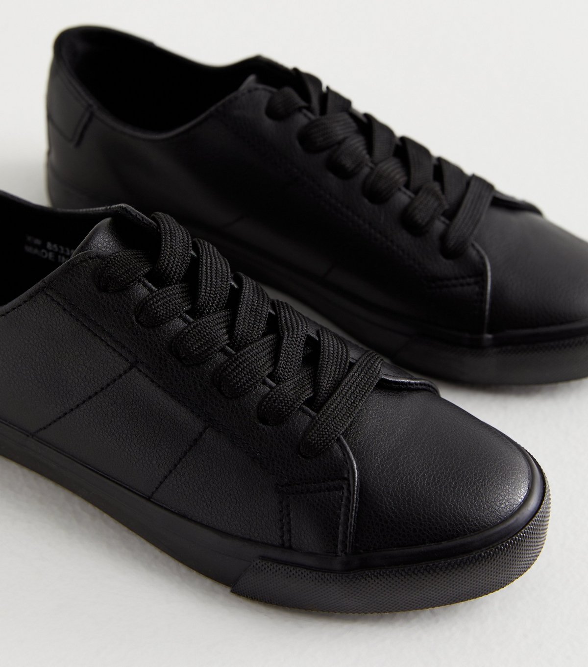 New Look Women's Black Leather-Look Lace Up Trainers Vegan New Look - 4
