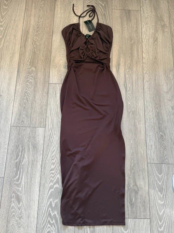 New Look new look brown cut out detail halter neck dress