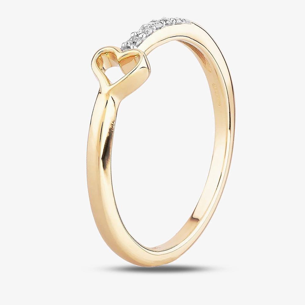 T.H.Baker T.H.Baker Women's 9ct Yellow Gold 0.05ct Diamond Open Heart Ring - 1