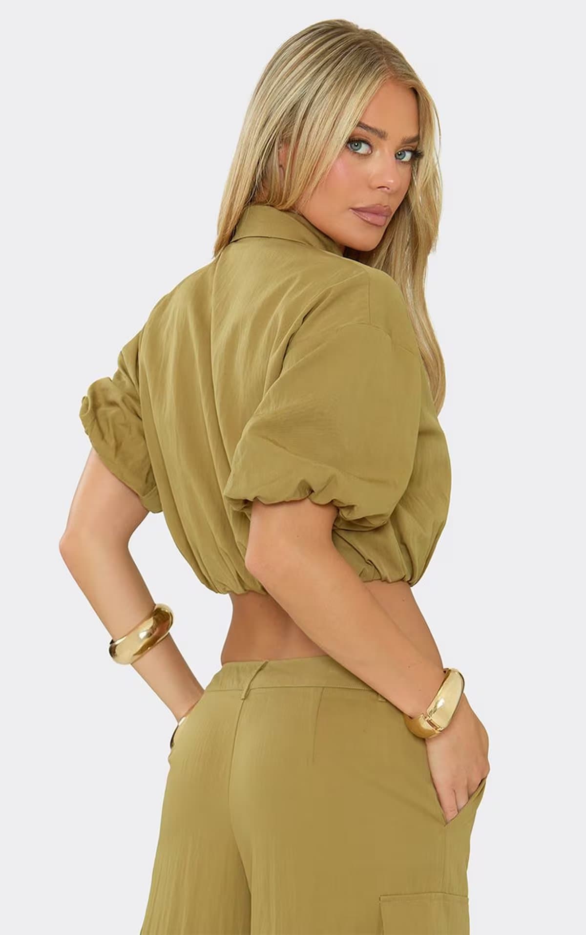 EGO Ego Green Cotton Short Sleeve Zip Bubble Hem Cargo Top