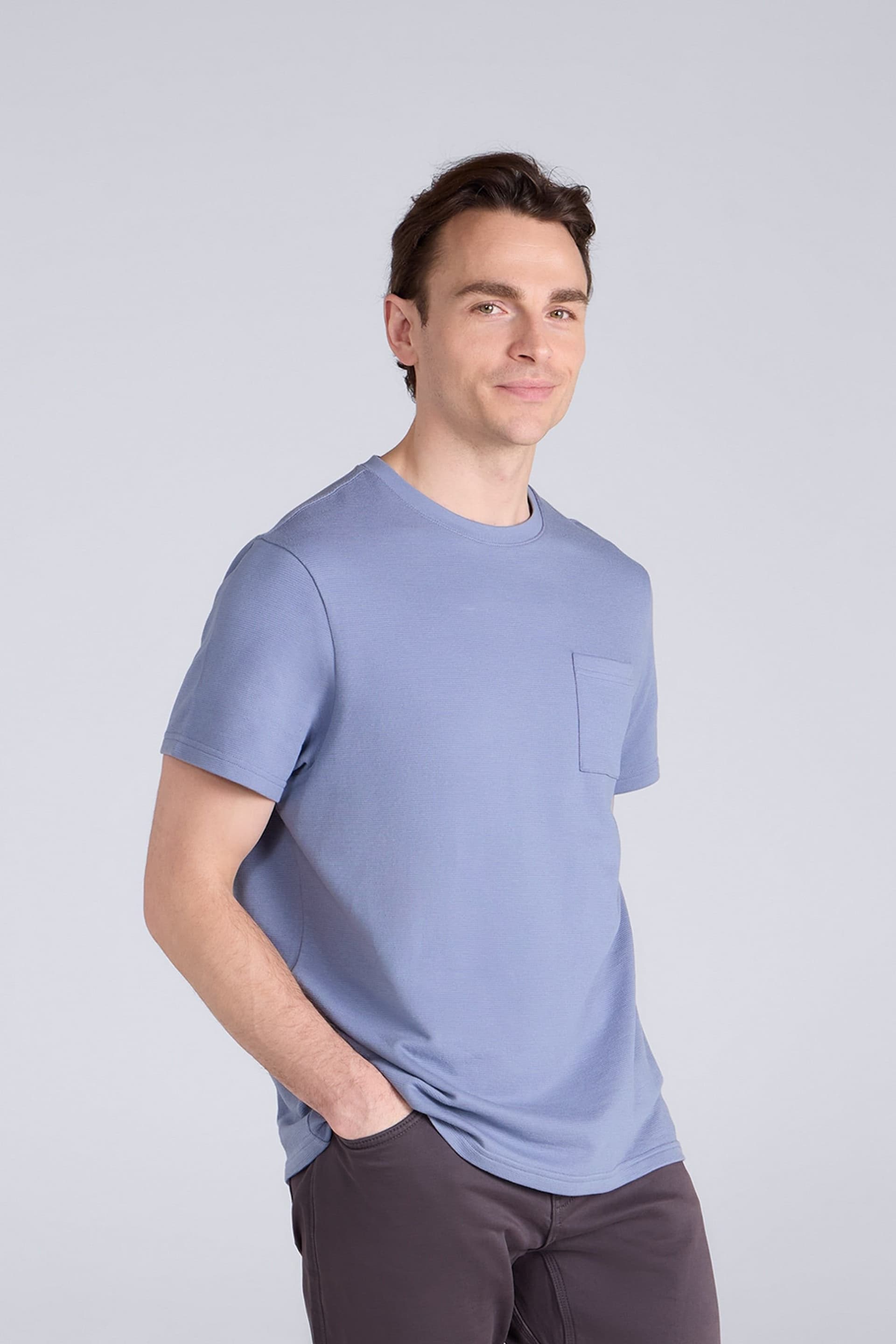Animal Animal Men's Casual Soft Lightweight Breathable Short Sleeve Texture Pocket T-Shirt in Blue