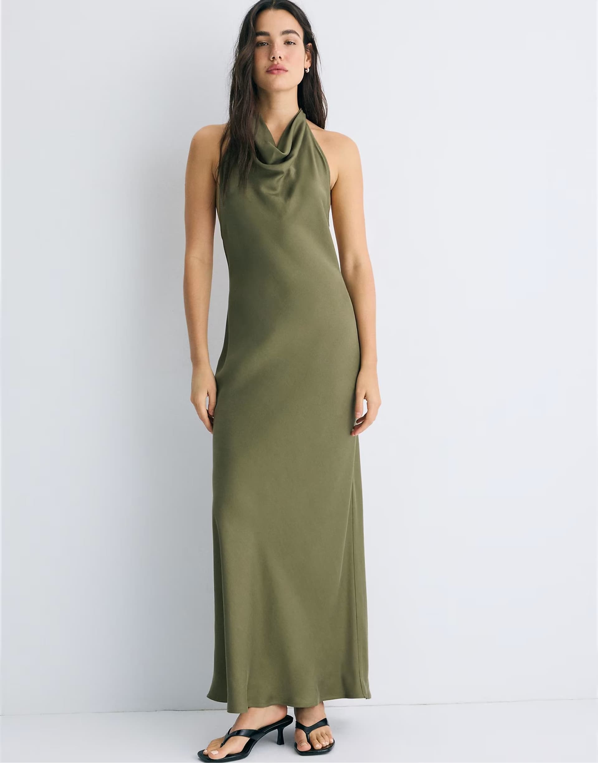ASOS Stradivarius Backless halter maxi dress in olive green