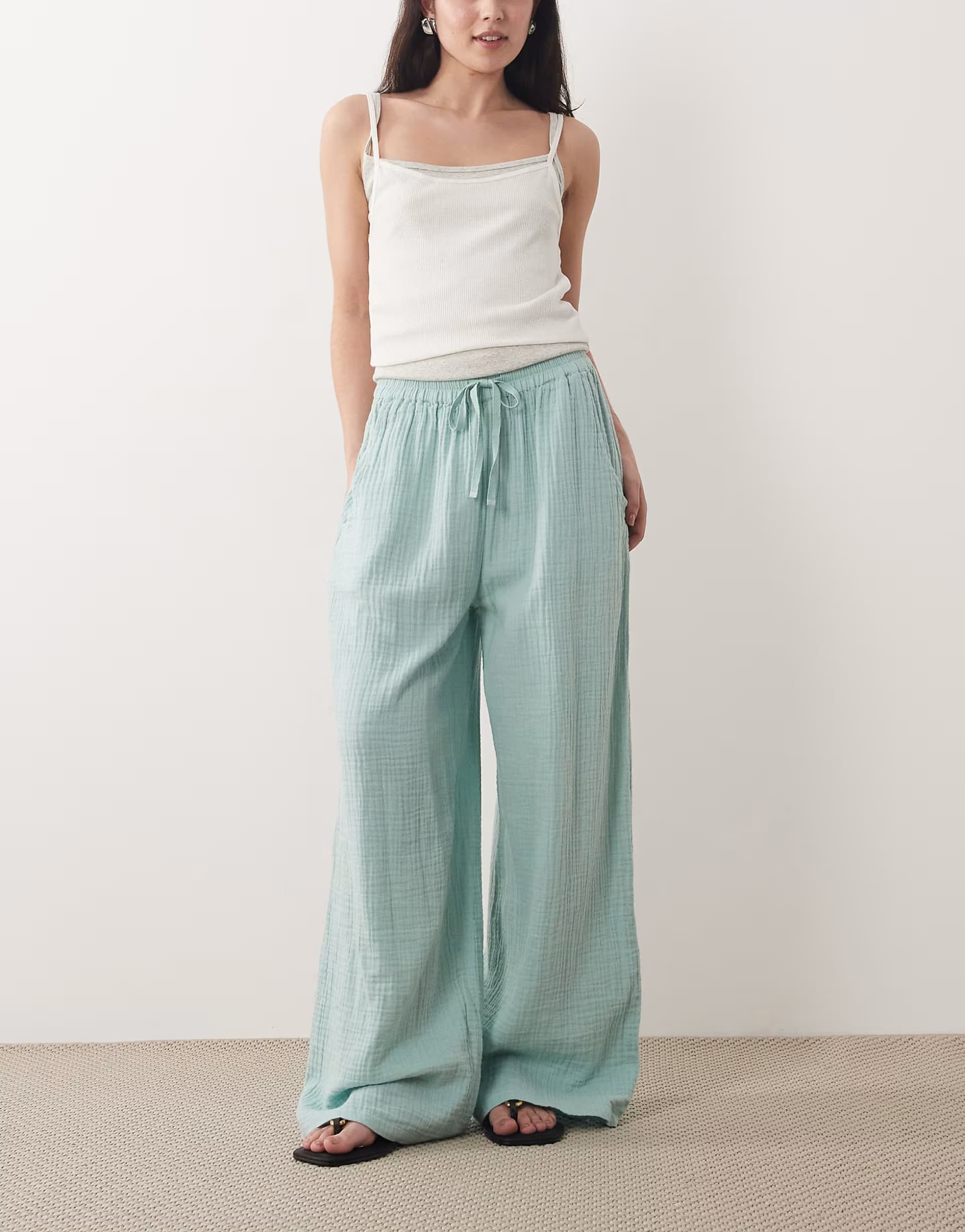 ASOS Iisla & Bird flowy wide leg trouser in dusky blue